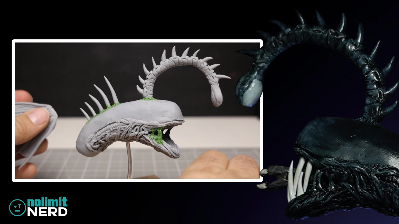 Alien Xenomorph Vs Deep Sea Angler Fish Clay Sculpture