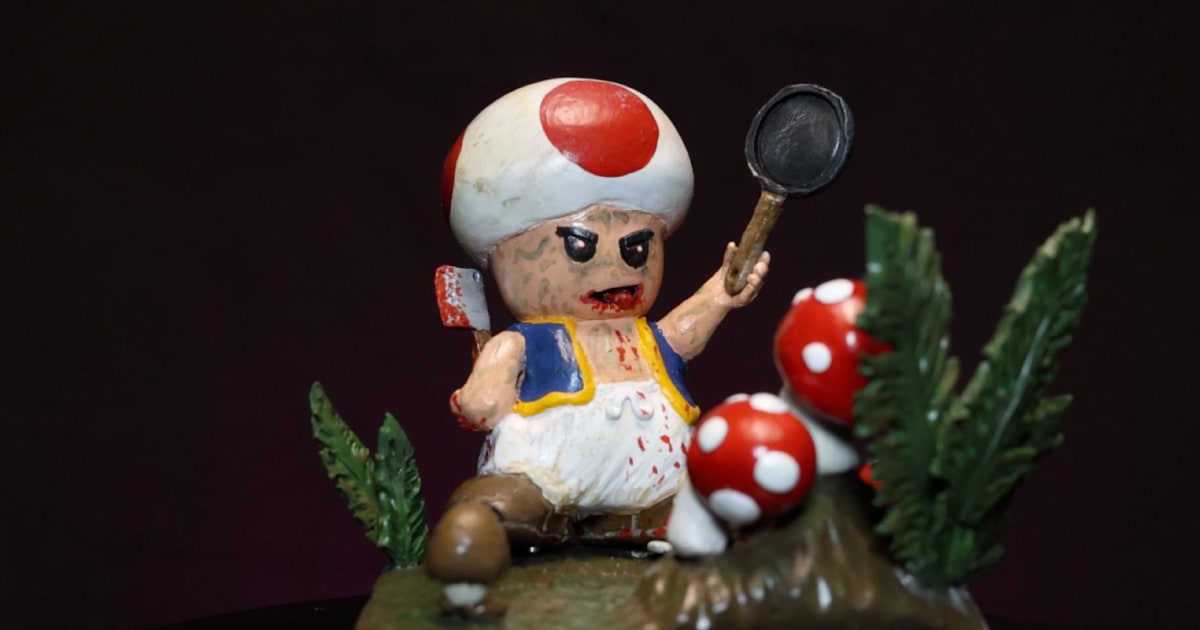 Painted Evil Toad From Mario with Blood Dripping
