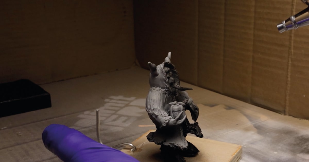 Adding Black Primer To A Baked Krampus Using A Cheap Airbrush