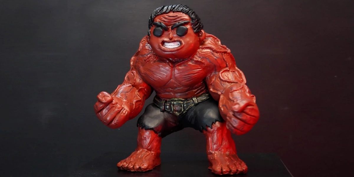 Polymer Clay Red Hulk figure with Funk Pop Head